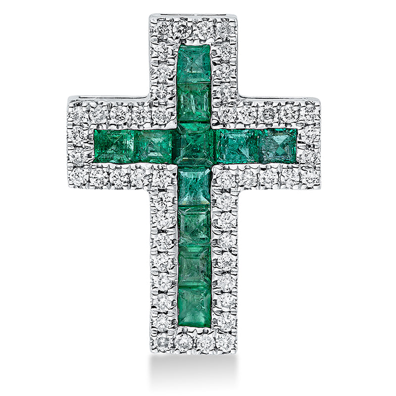 Anhänger mit Smaragd  aus 750/-18 Karat Weißgold mit 52 Diamanten 0