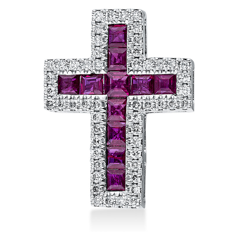 Anhänger mit Rubin  aus 750/-18 Karat Weißgold mit 52 Diamanten 0