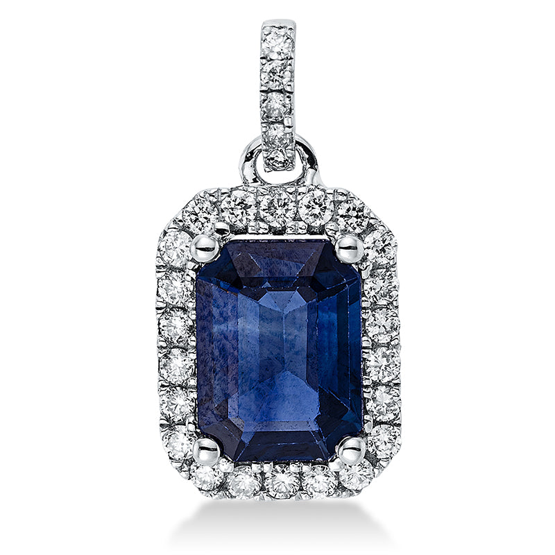 Anhänger mit Saphir  aus 750/-18 Karat Weißgold mit 27 Diamanten 0