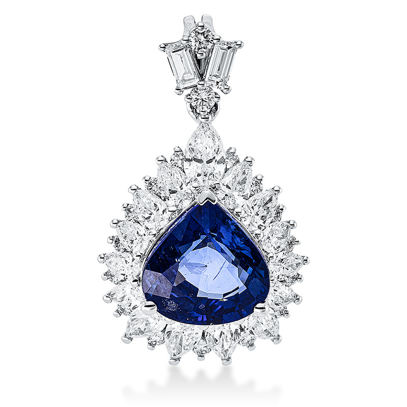 Anhänger mit Saphir  aus 750/-18 Karat Weißgold mit 34 Diamanten 1