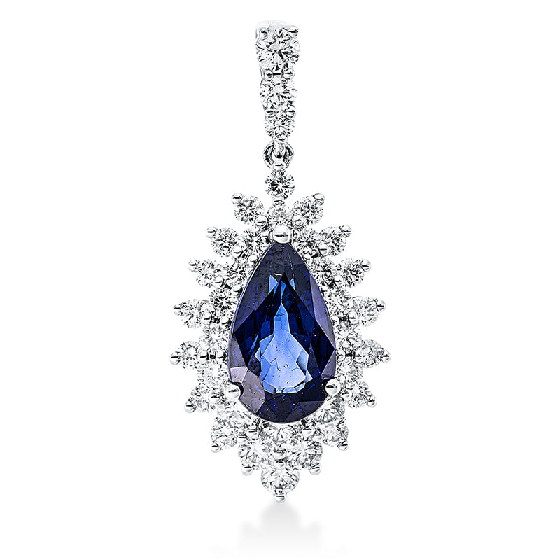 Anhänger mit Saphir  aus 750/-18 Karat Weißgold mit 35 Diamanten 1
