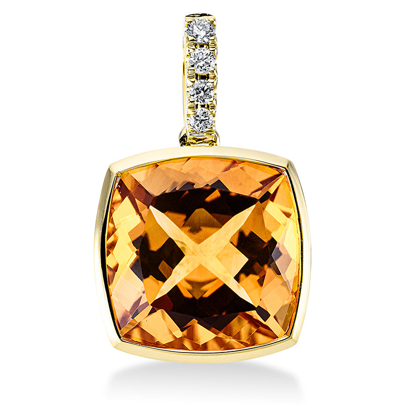 Anhänger mit Citrin  aus 750/-18 Karat Gelbgold mit 4 Diamanten 0