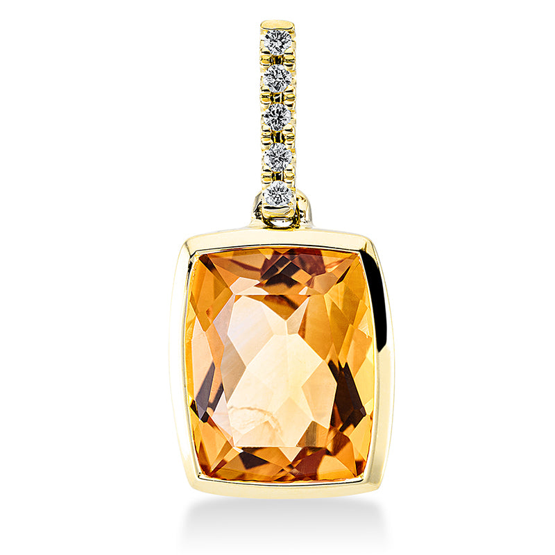 Anhänger mit Citrin  aus 750/-18 Karat Gelbgold mit 5 Diamanten 0