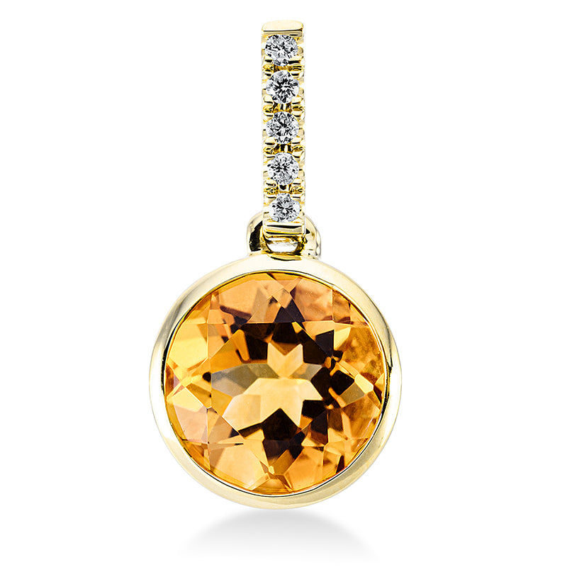 Anhänger mit Citrin  aus 750/-18 Karat Gelbgold mit 5 Diamanten 0