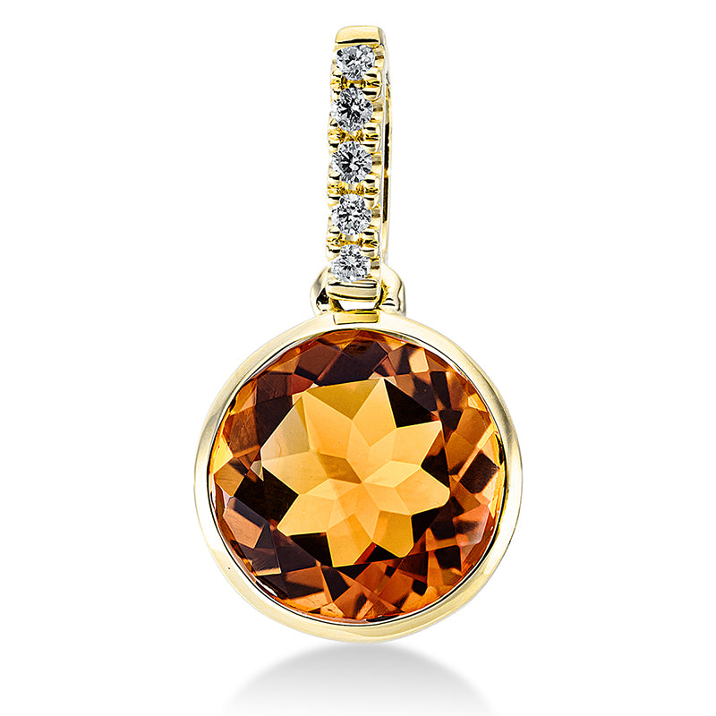 Anhänger mit Citrin  aus 750/-18 Karat Gelbgold mit 5 Diamanten 0