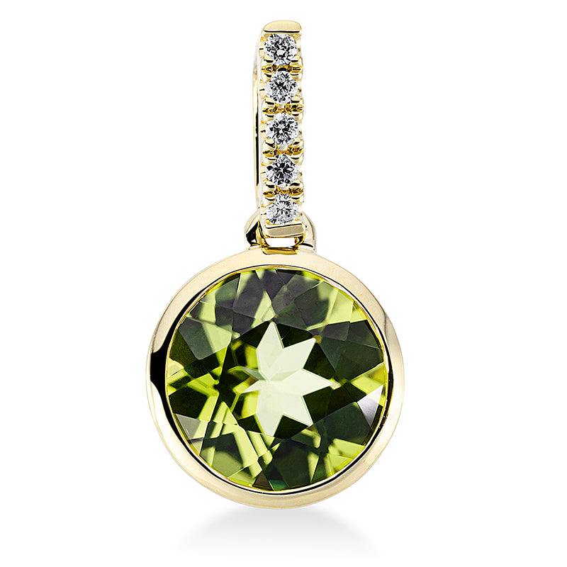 Anhänger mit Peridot  aus 750/-18 Karat Gelbgold mit 5 Diamanten 0