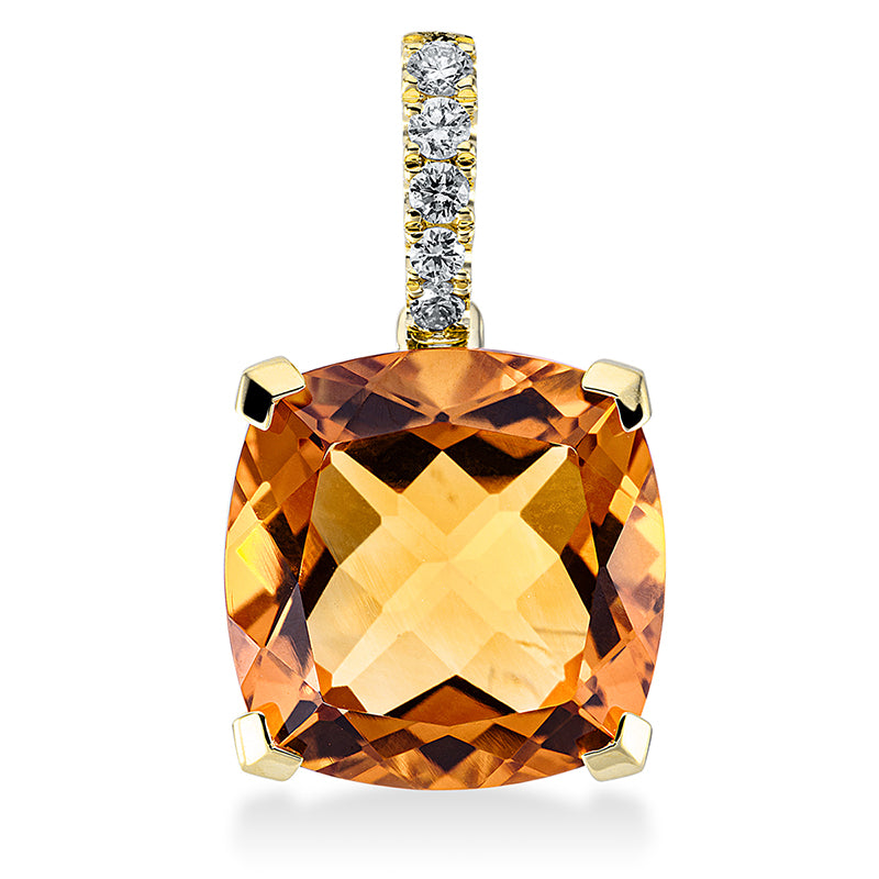 Anhänger mit Citrin  aus 750/-18 Karat Gelbgold mit 5 Diamanten 0