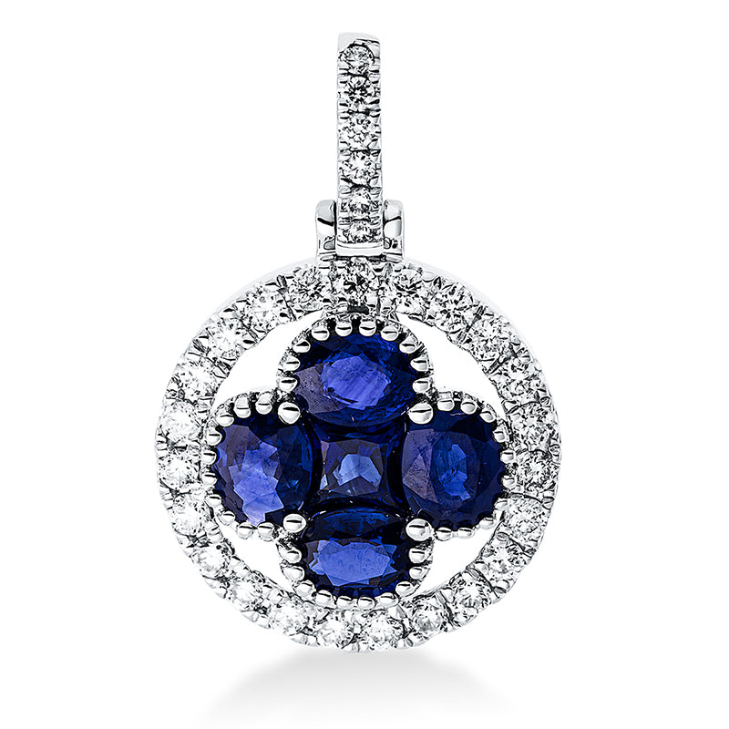 Anhänger mit Saphir  aus 750/-18 Karat Weißgold mit 29 Diamanten 0