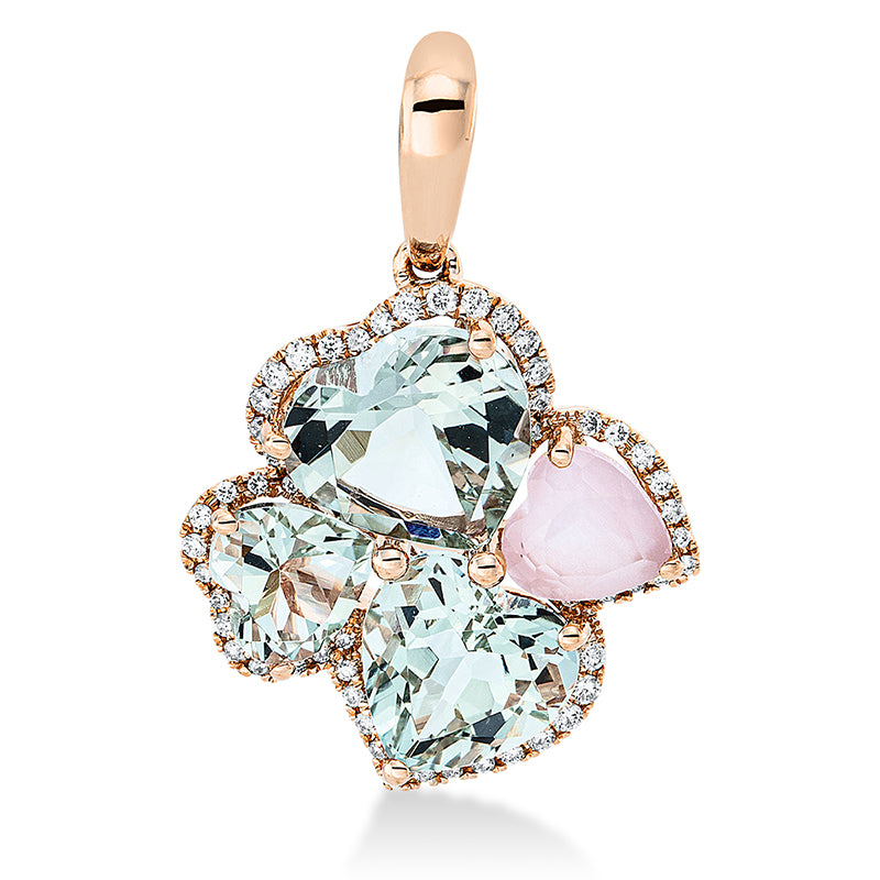 Anhänger mit Rosenquarz  aus 750/-18 Karat Rotgold mit 53 Diamanten 0