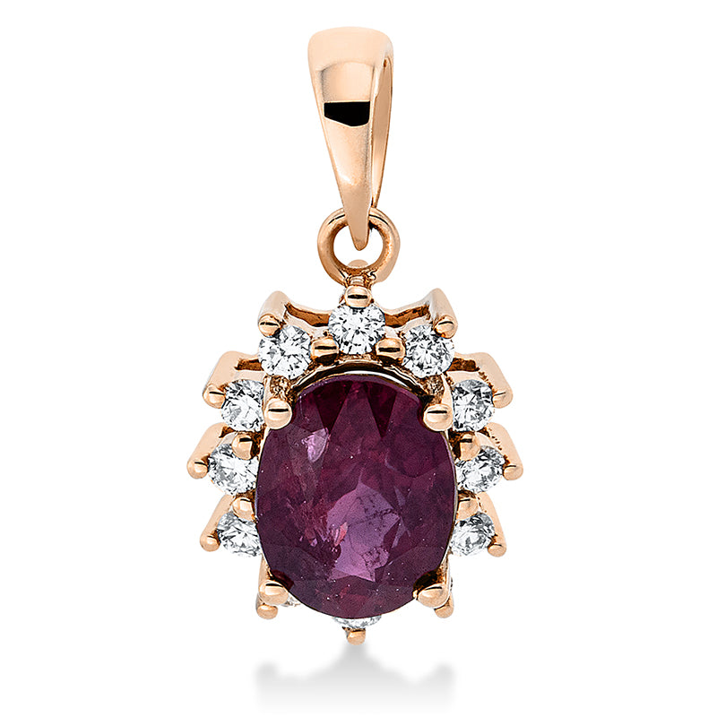 Anhänger mit Rubin  aus 750/-18 Karat Rotgold mit 12 Diamanten 0