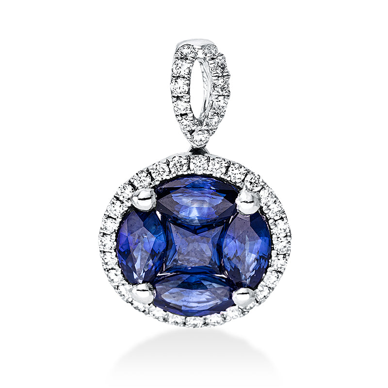 Anhänger mit Saphir  aus 750/-18 Karat Weißgold mit 39 Diamanten 0