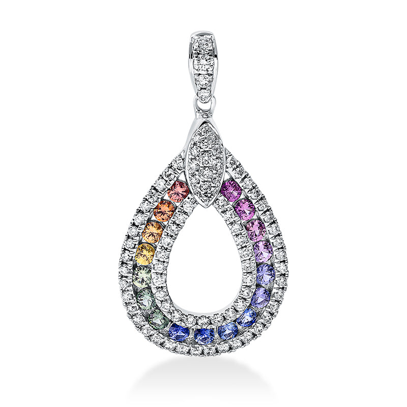 Anhänger mit Saphir  aus 750/-18 Karat Weißgold mit 81 Diamanten 0