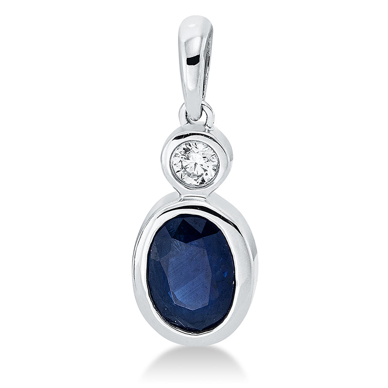 Anhänger mit Saphir  aus 750/-18 Karat Weißgold mit 1 Diamant 0