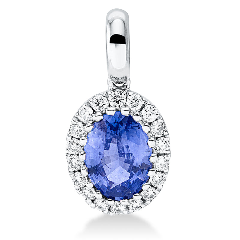 Anhänger mit Saphir  aus 750/-18 Karat Weißgold mit 18 Diamanten 0