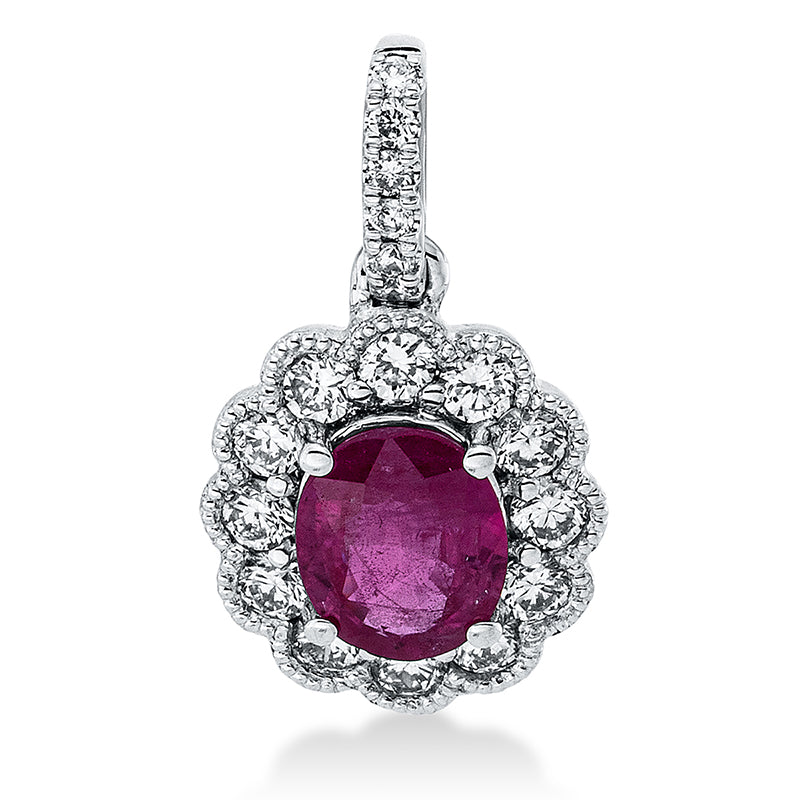 Anhänger mit Rubin  aus 750/-18 Karat Weißgold mit 18 Diamanten 0