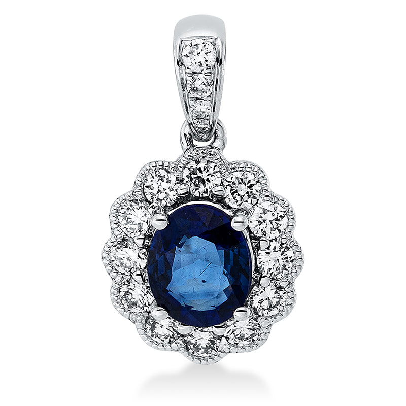 Anhänger mit Saphir  aus 750/-18 Karat Weißgold mit 16 Diamanten 0