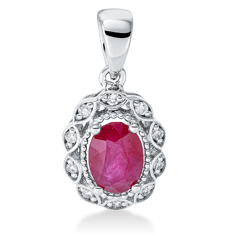 Anhänger mit Rubin  aus 750/-18 Karat Weißgold mit 10 Diamanten 0