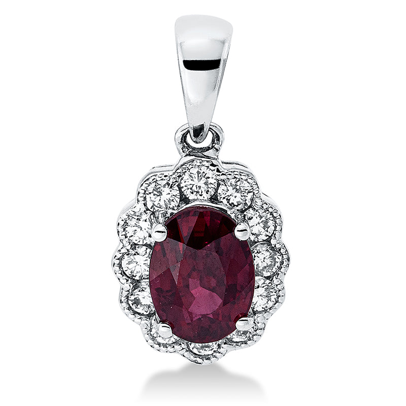 Anhänger mit Rubin  aus 750/-18 Karat Weißgold mit 12 Diamanten 0
