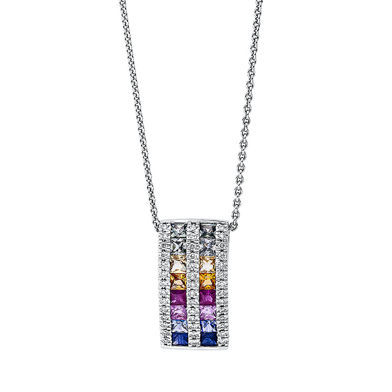 Anhänger mit Saphir  aus 750/-18 Karat Weißgold mit 42 Diamanten 0