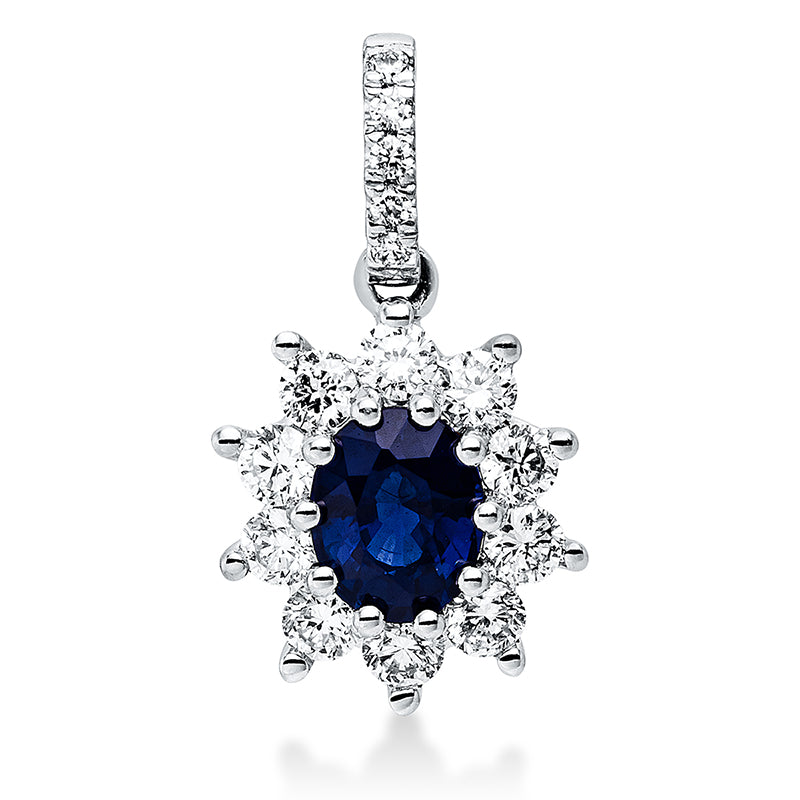 Anhänger mit Saphir  aus 750/-18 Karat Weißgold mit 15 Diamanten 0