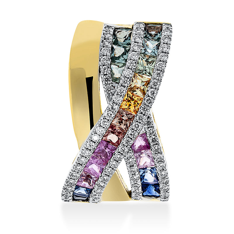 Anhänger mit Saphir  aus 750/-18 Karat Gelbgold mit 74 Diamanten 0
