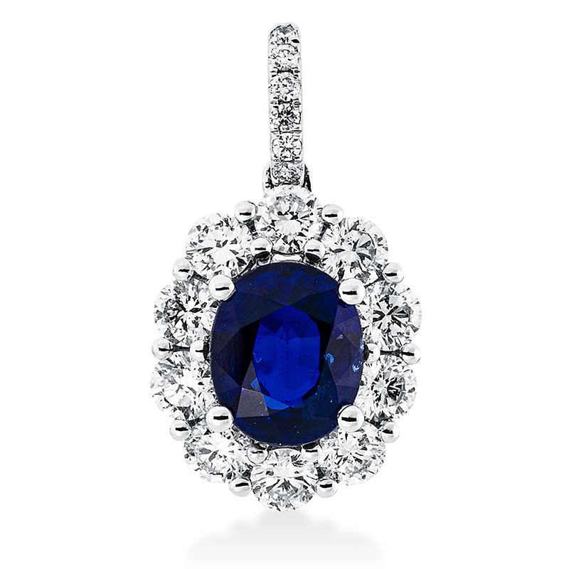 Anhänger mit Saphir  aus 750/-18 Karat Weißgold mit 16 Diamanten 0