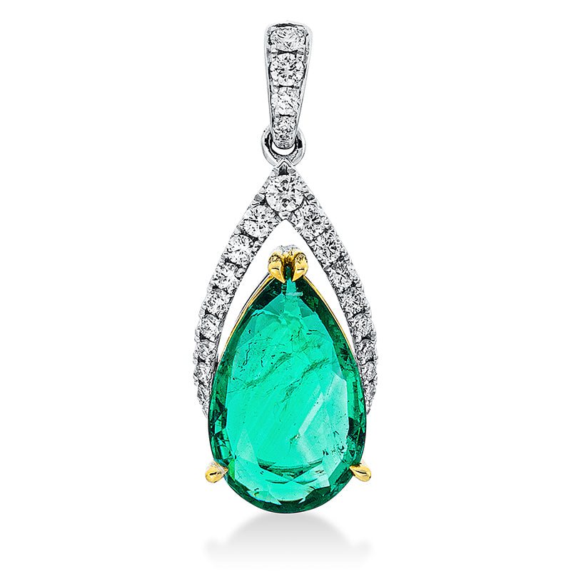 Anhänger mit Smaragd  aus 750/-18 Karat Weißgold / Gelbgold mit 23 Diamanten 0