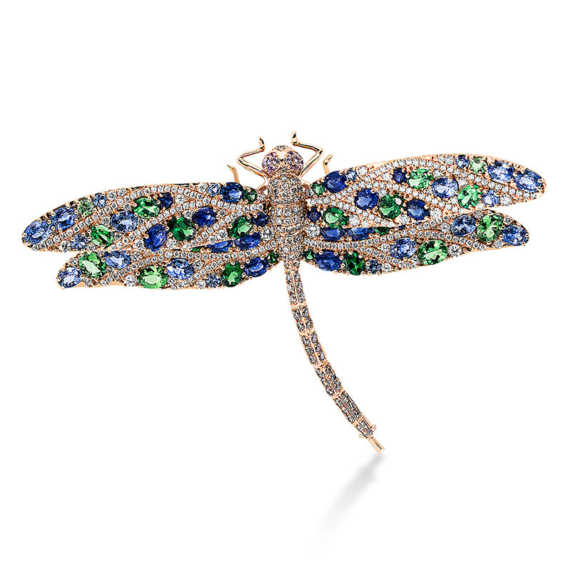 Brosche mit Saphir  aus 750/-18 Karat Rotgold mit 359 Diamanten 2