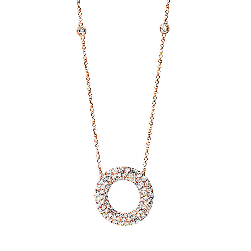 Collier - Pavé aus Gold mit Diamanten, Kreis-Symbol, mit ZÖ 38,1 cm + 40,6 cm - 4A272