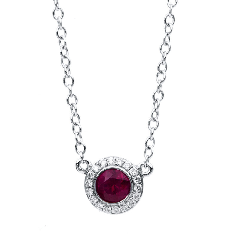 Collier mit Rubin  aus 750/-18 Karat Weißgold mit 18 Diamanten 0