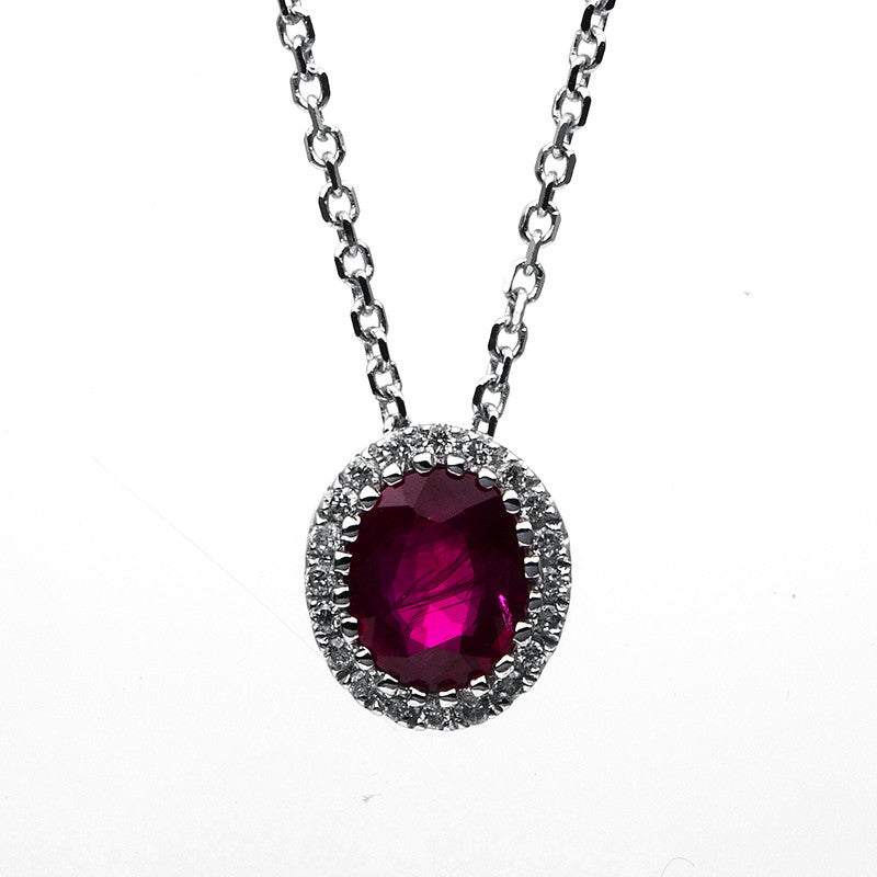 Collier mit Rubin  aus 750/-18 Karat Weißgold mit 20 Diamanten 0