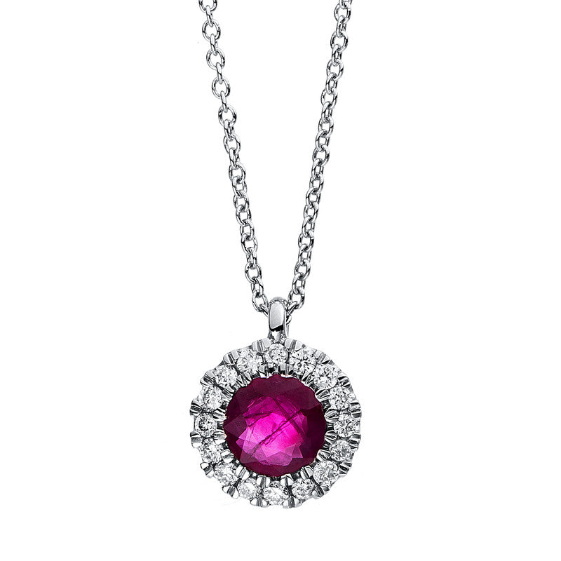 Collier mit Rubin  aus 750/-18 Karat Weißgold mit 1 Diamant 0