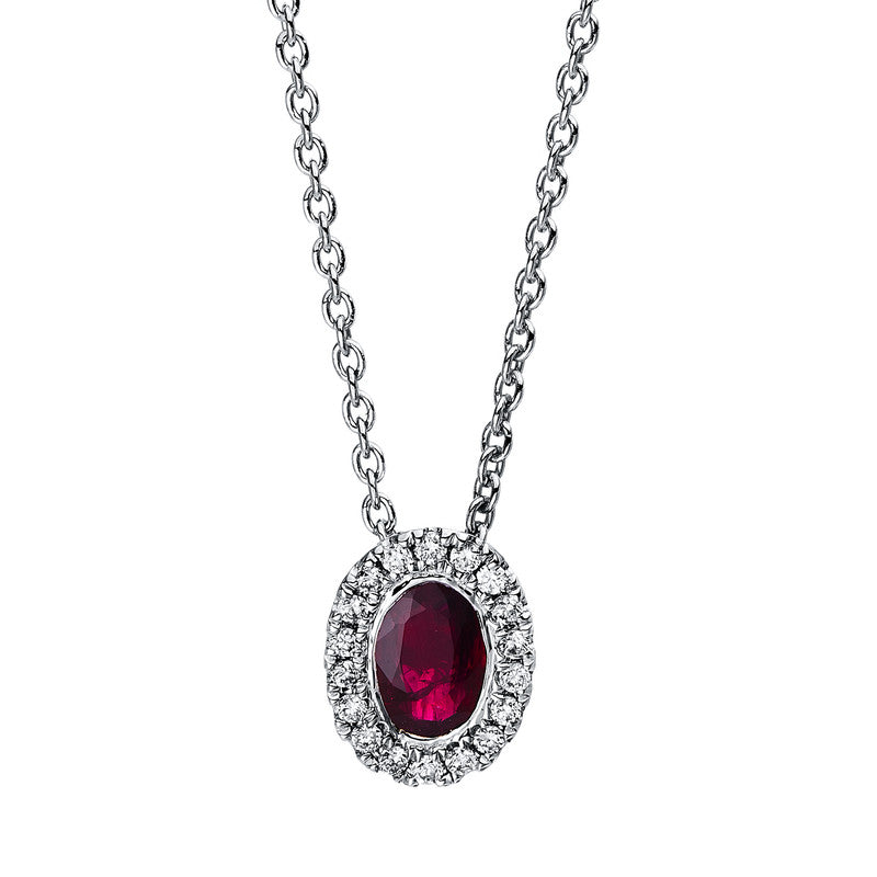Collier mit Rubin  aus 750/-18 Karat Weißgold mit 18 Diamanten 0