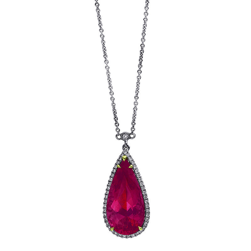 Collier mit Rubellit  aus 750/-18 Karat Weißgold / Rotgold mit 46 Diamanten 0