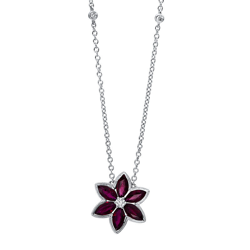 Collier mit Rubin  aus 750/-18 Karat Weißgold mit 5 Diamanten 0