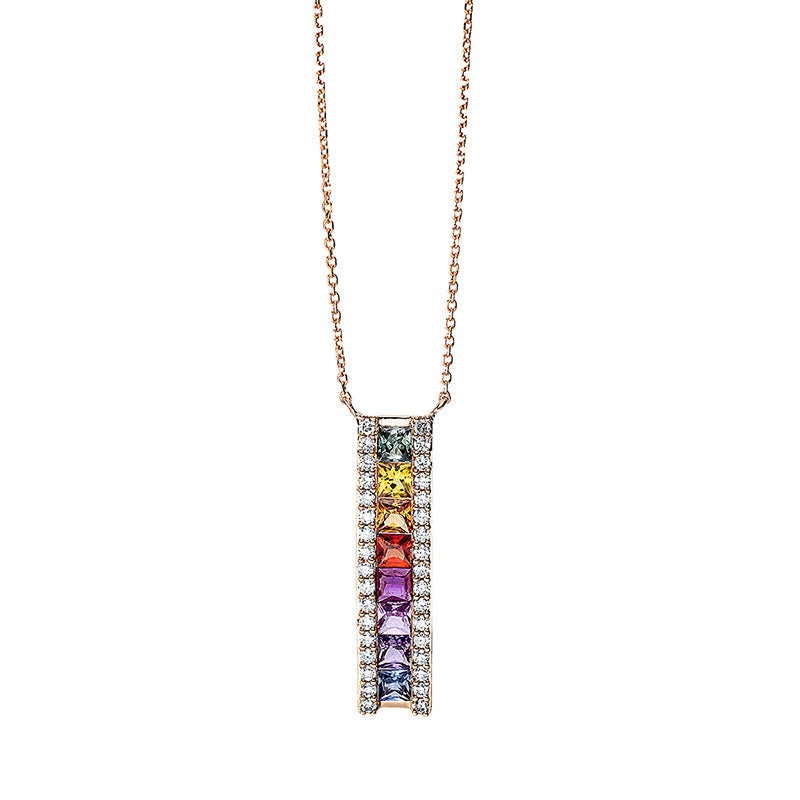 Collier mit Saphir  aus 750/-18 Karat Rotgold mit 34 Diamanten 0