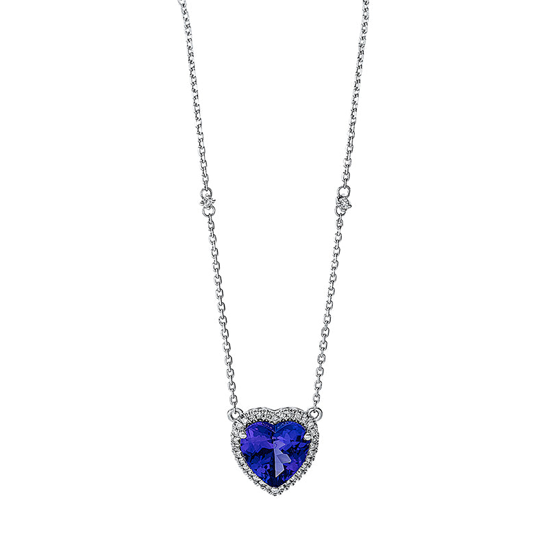 Collier mit Tansanit  aus 585/-14 Karat Weißgold mit 34 Diamanten 0