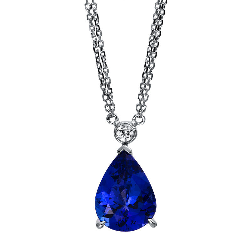 Collier mit Tansanit  aus 750/-18 Karat Weißgold mit 5 Diamanten 0