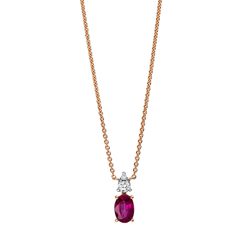 Collier mit Farbstein  aus 750/-18 Karat Rotgold mit 2 Diamanten 0