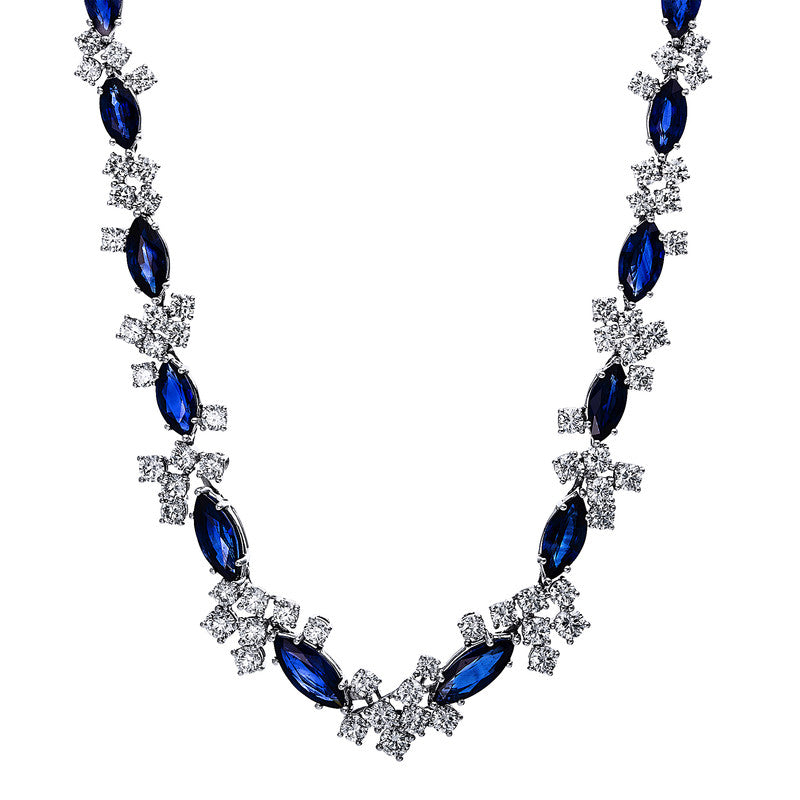 Collier mit Saphir  aus 750/-18 Karat Weißgold mit 140 Diamanten 12