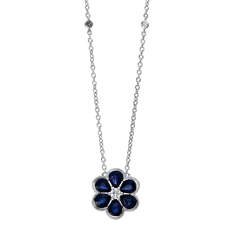 Collier mit Saphir  aus 750/-18 Karat Weißgold mit 5 Diamanten 0