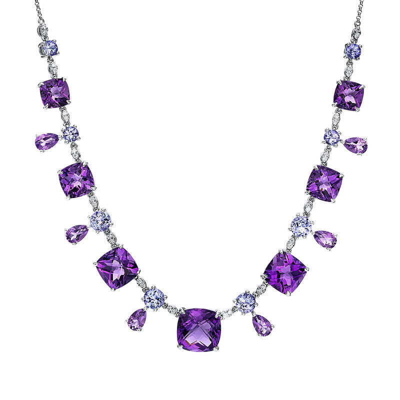 Collier mit Tansanit  aus 750/-18 Karat Weißgold mit 32 Diamanten 0