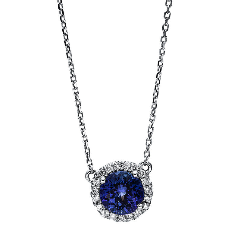 Collier mit Tansanit  aus 585/-14 Karat Weißgold mit 19 Diamanten 0