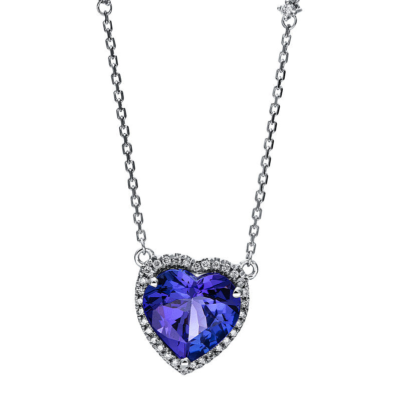 Collier mit Tansanit  aus 585/-14 Karat Weißgold mit 34 Diamanten 0