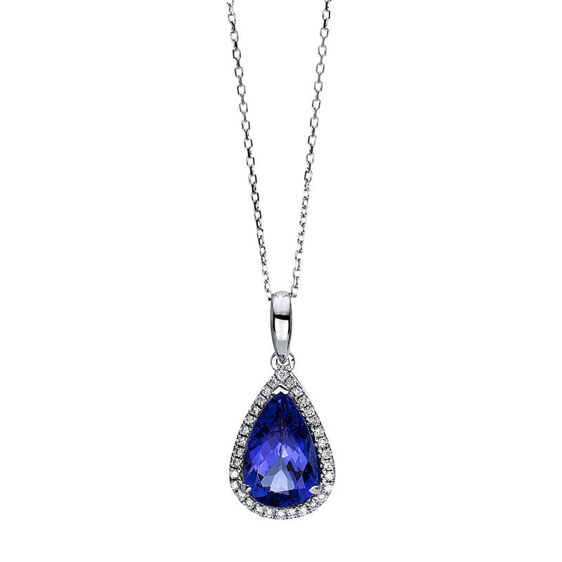 Collier mit Tansanit  aus 585/-14 Karat Weißgold mit 38 Diamanten 0