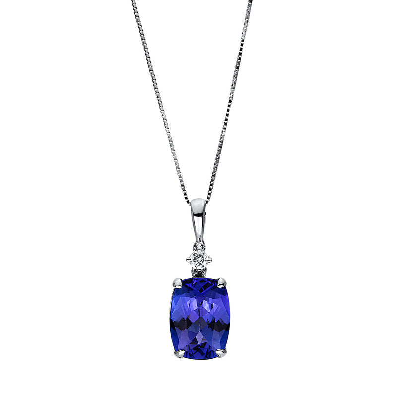 Collier mit Tansanit  aus 750/-18 Karat Weißgold mit 1 Diamant 0
