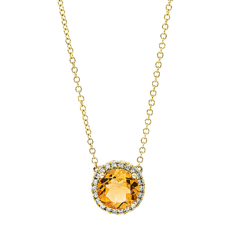 Collier mit Citrin  aus 750/-18 Karat Gelbgold mit 22 Diamanten 0