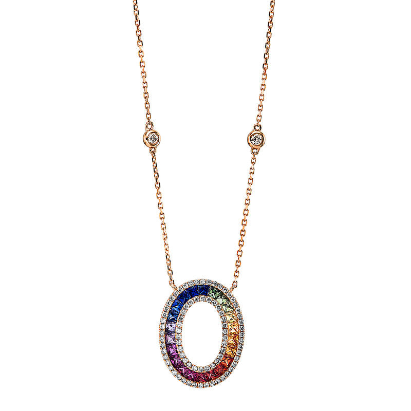 Collier mit Saphir  aus 750/-18 Karat Rotgold mit 80 Diamanten 0