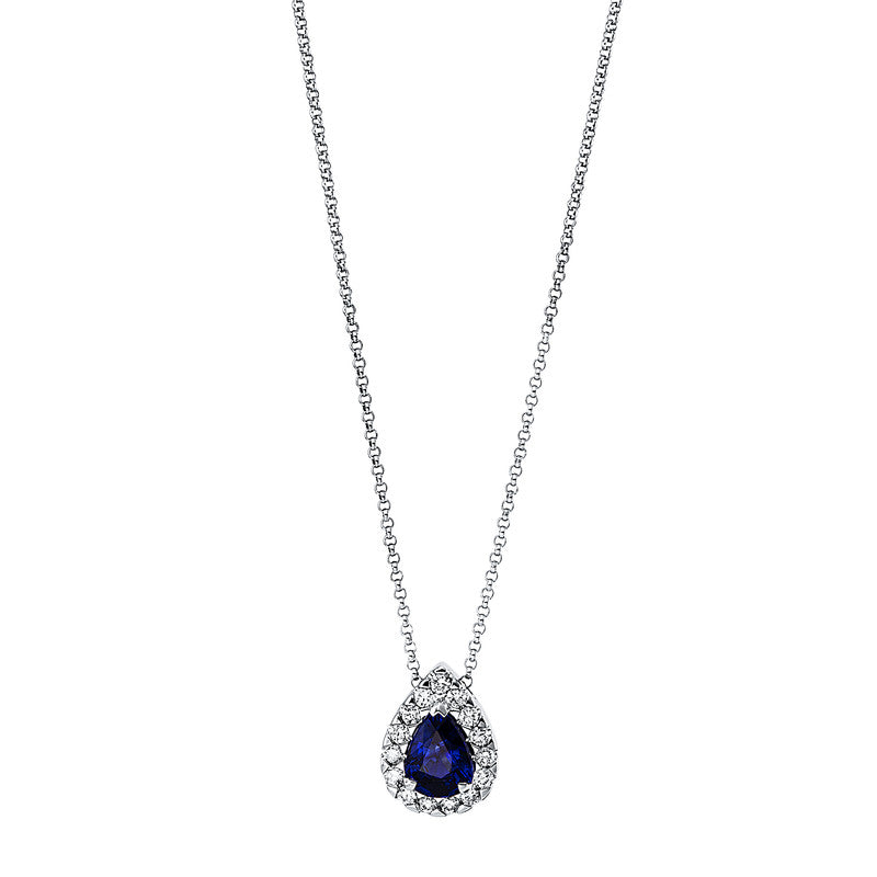 Collier mit Saphir  aus 750/-18 Karat Weißgold mit 15 Diamanten 0