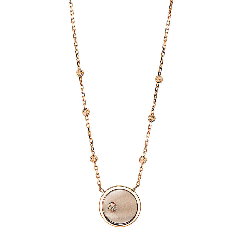 Collier mit Perlmutt  aus 750/-18 Karat Rotgold mit 1 Diamant 0